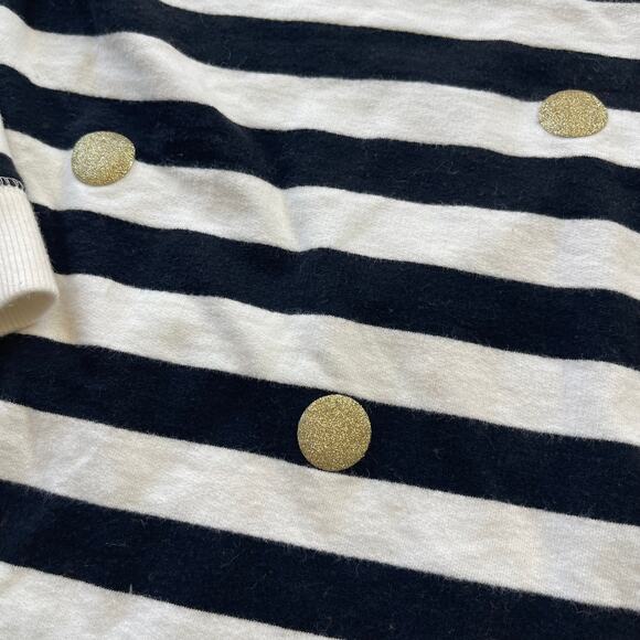 Kate Spade Black White Striped French Terry Long Sleeve Top Gold Kids Size 14 - Picture 8 of 9
